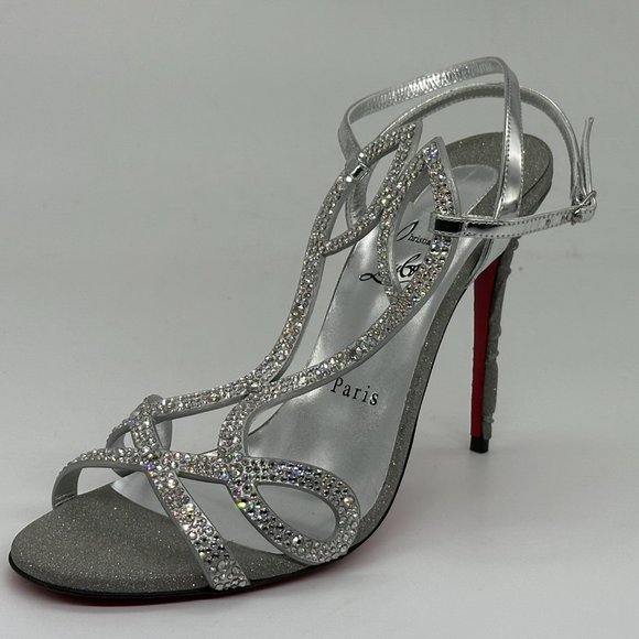 Christian Louboutin DOUBLE L STRASS 100 Crystal Glitter Sandals Heel Shoes - Picture 4 of 16